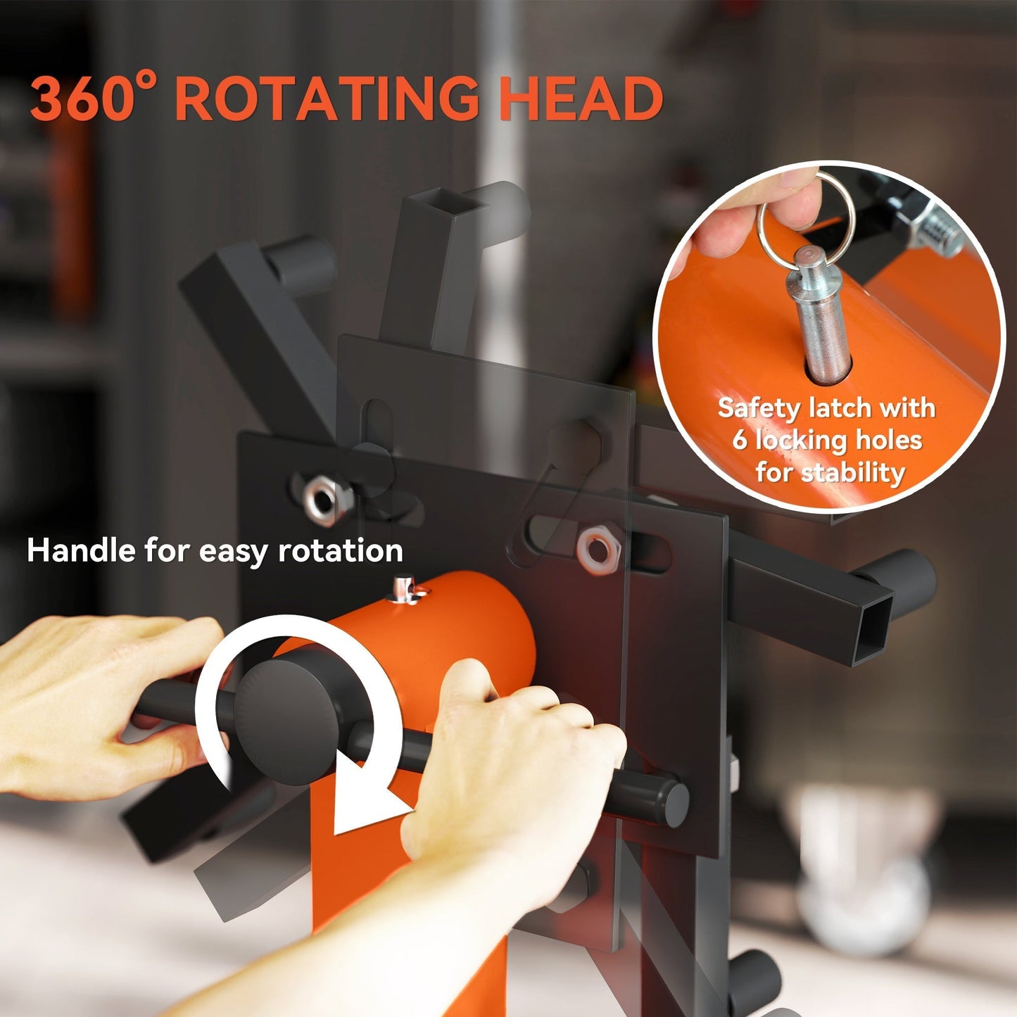 HOMCOM Engine Stand, 570 kg Rotating Engine Stand with 360 Degree Adjustable Head, 4 Mounting Arms, Heavy Duty Steel Support, Universal Wheels for Garage Workshop Auto Repair, Orange