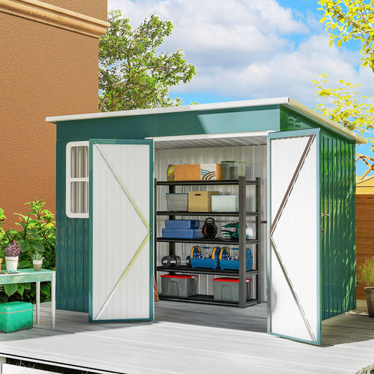 Outsunny 8.5 x 6ft Storage Shed Galvanised Steel Garden Shed, Metal Shed with Foundation Kit, Window, Lockable Wide Doors and Air Vents for Outdoor Patio, Green