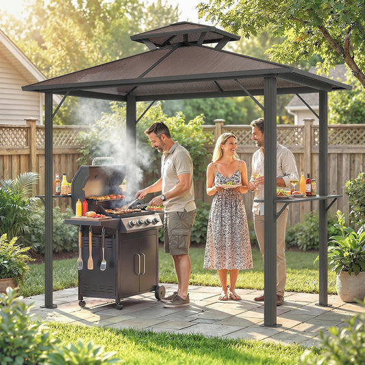 Outsunny Hardtop Grill Gazebo with Double Roof in Brown, image 2