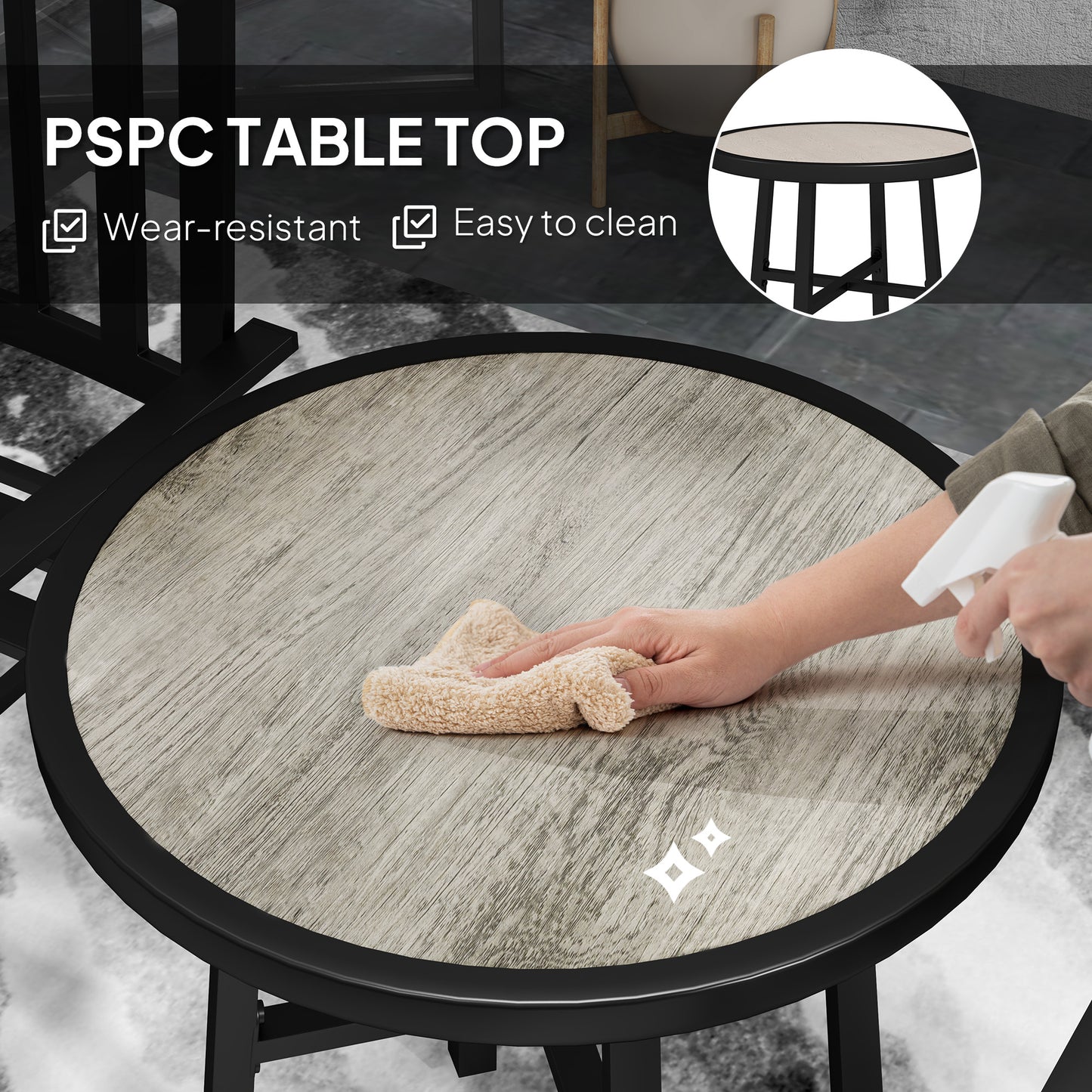 Outsunny 3-częściowy zestaw ogrodowy Bistro z plastikowym blatem, 2 składane krzesła, ocynkowana rama stalowa, szary