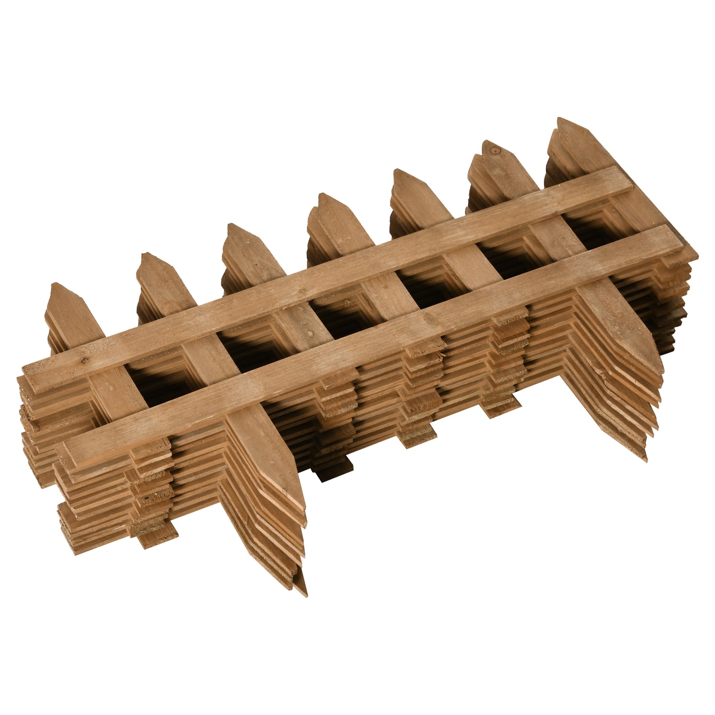 Zestaw 12 drewnianych płotów ogrodzeniowych Outsunny, stały płot ogrodowy do obrzeży trawnika, kwietnik, 60 dł. x 1 gł. x 34 wys. cm, brązowy
