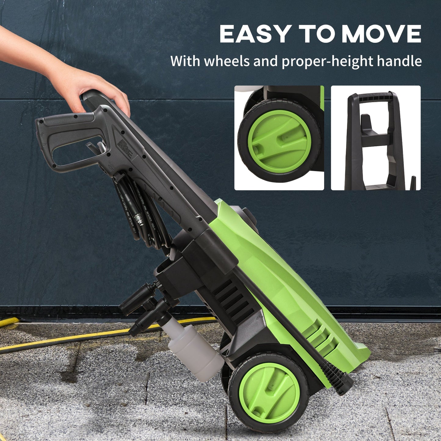 DURHAND 1800W High Pressure Washer, 150 Bar Pressure, 510 L/h Flow, High-Performance Portable Power Washer Jet Wash Cleaner with 6M Hose, Snow Foam Bottle for Garden, Car, Furniture, Green