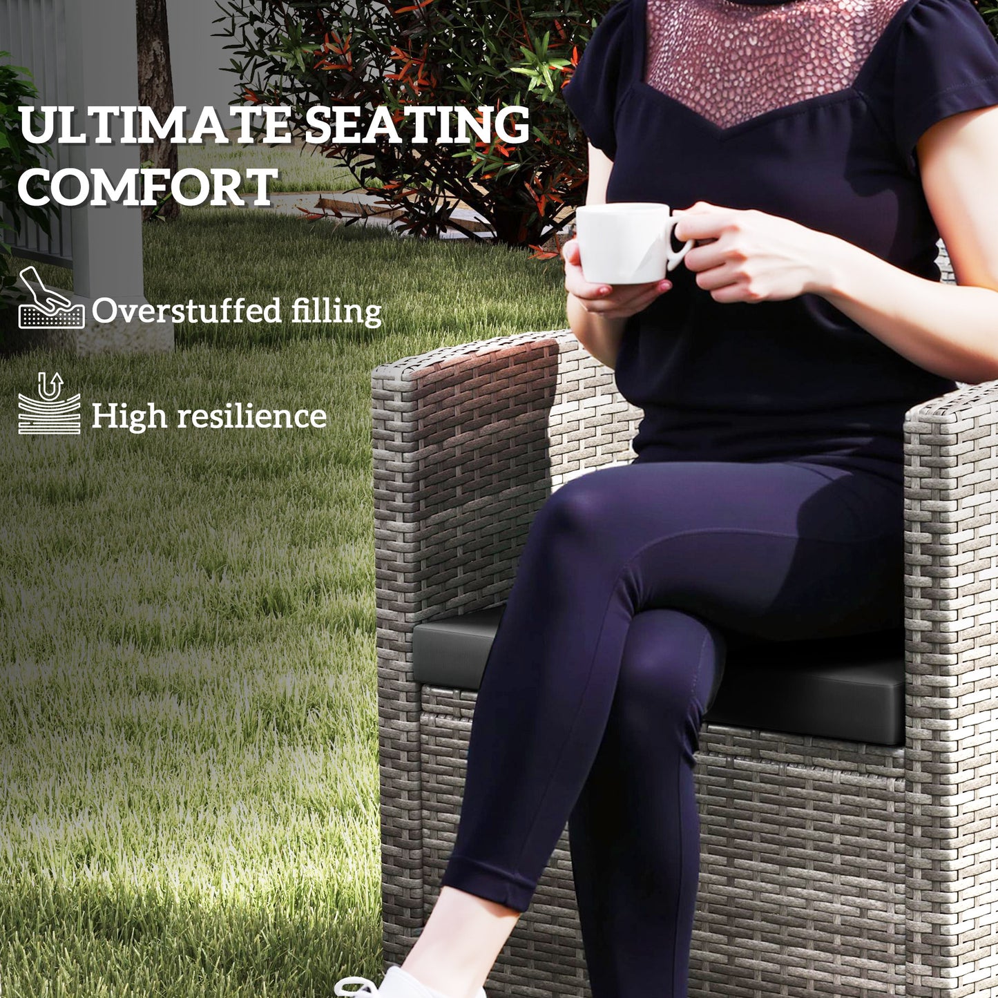Poduszki na meble ogrodowe Outsunny Outdoor Seat Pads do mebli rattanowych, 3 szt., czarne