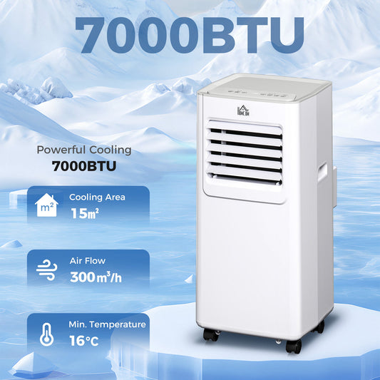 HOMCOM 7000 BTU Air Conditioning Unit, 3-in-1 Portable Air Conditioner, Dehumidifier, Cooling Fan with 2 Speeds, 24H Timer, Remote Control, LED Display, Window Venting Kit, 15m²