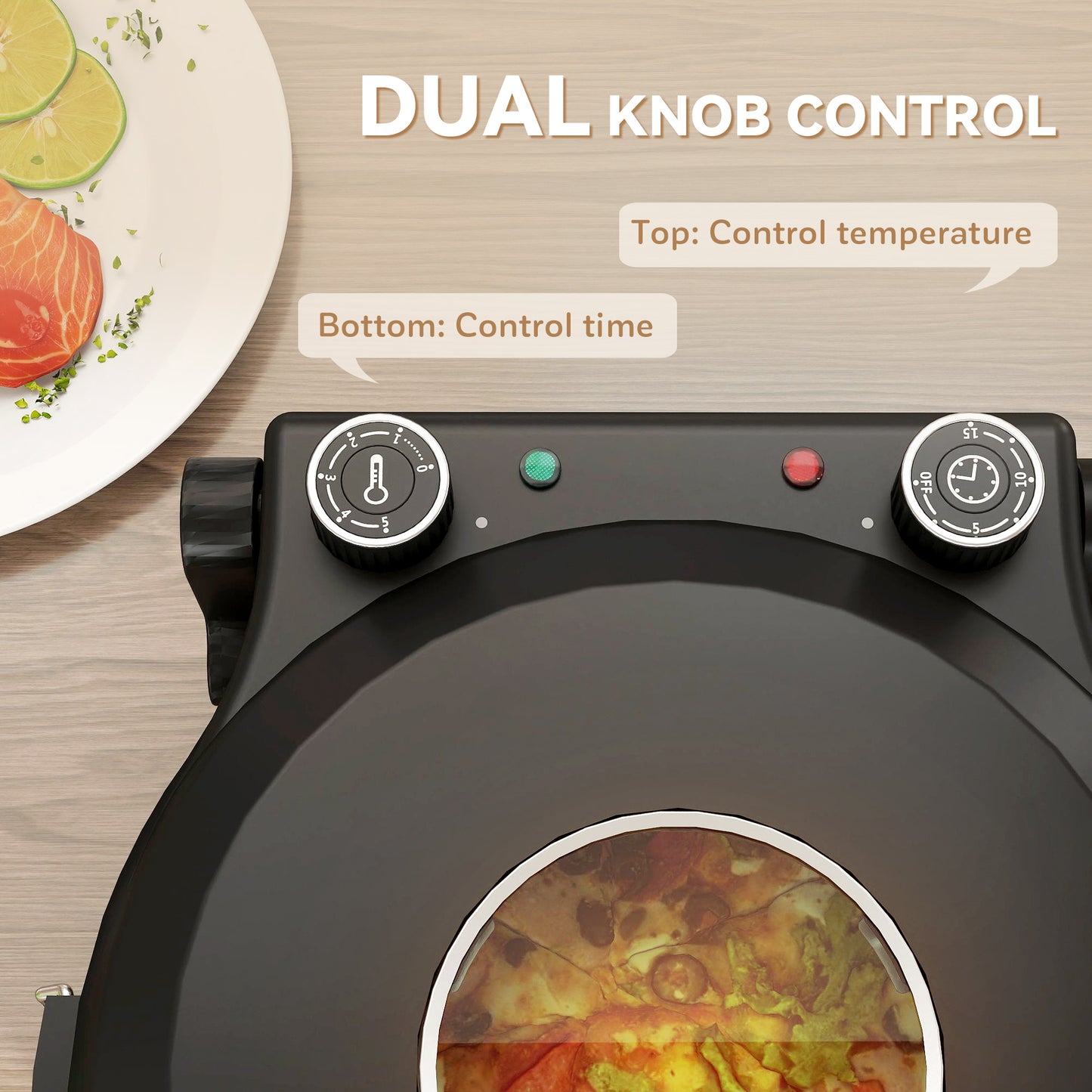 HOMCOM 1200W Pizza Oven, 12 Inch Electric Pizza Maker with Viewing Window, Dual Knob Temp & Timer Control, Overheat Protection, Black