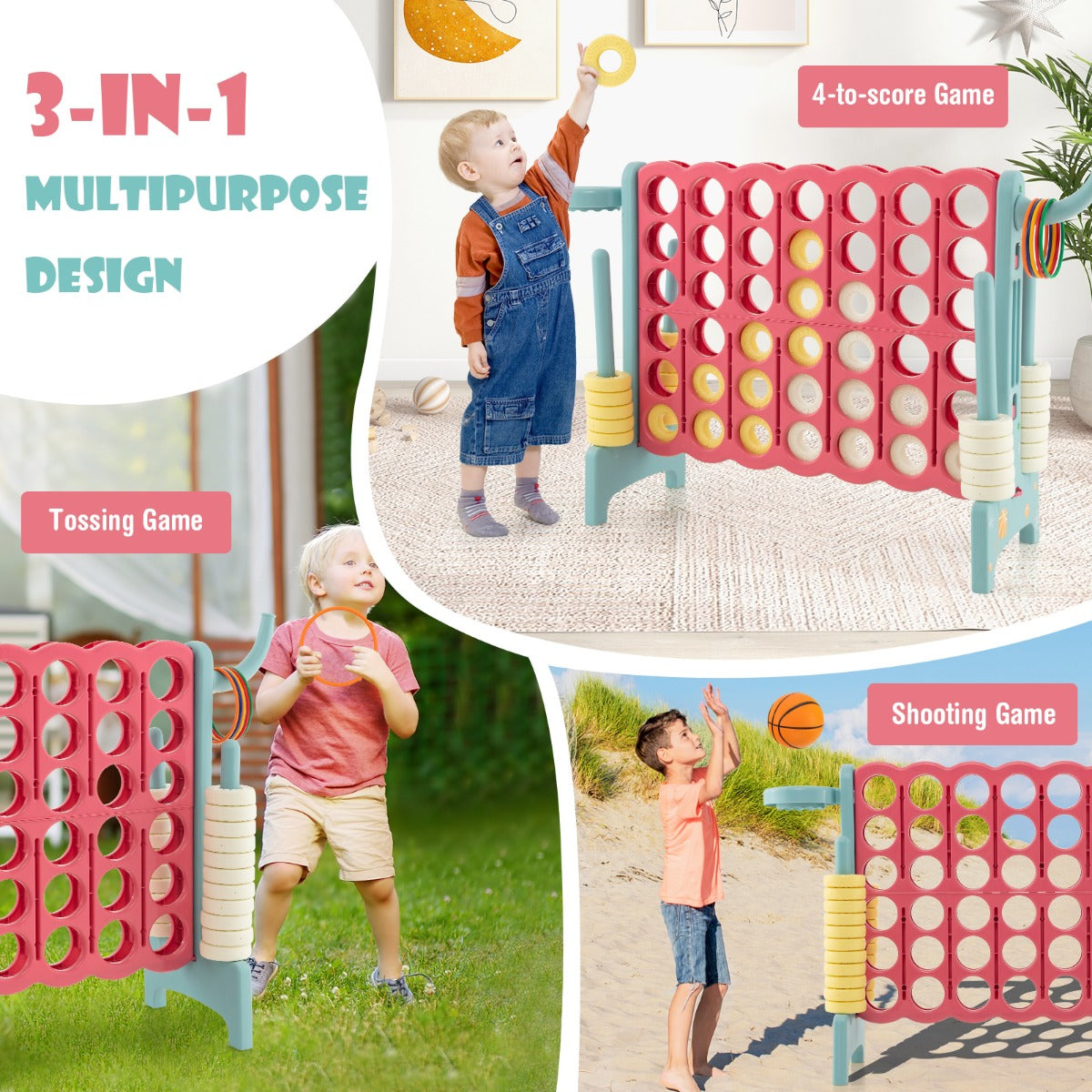 Upgraded 4-to-Score Game Set with Basketball Hoop and Toss Ring for Kids and Adults-Navy