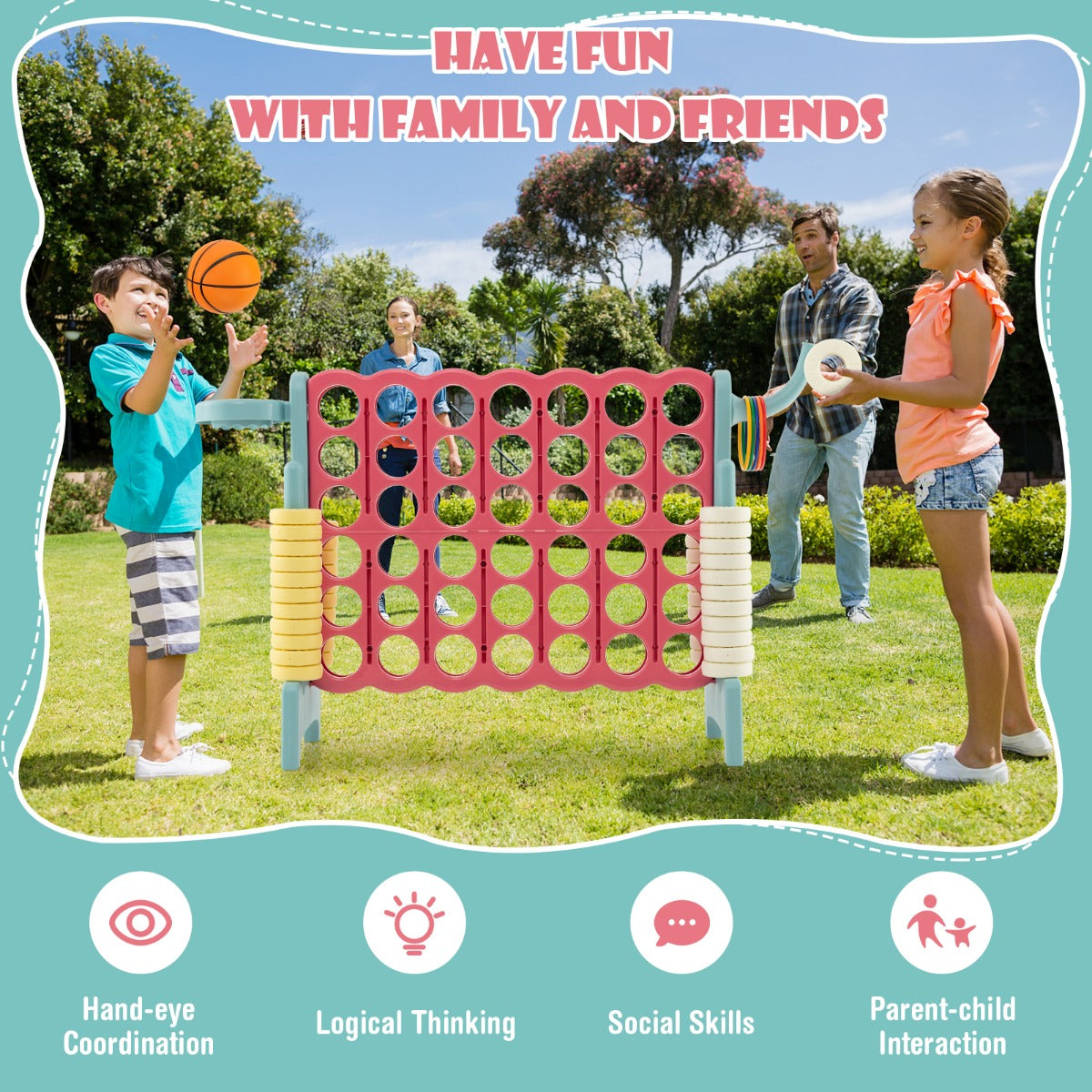 Upgraded 4-to-Score Game Set with Basketball Hoop and Toss Ring for Kids and Adults-Navy