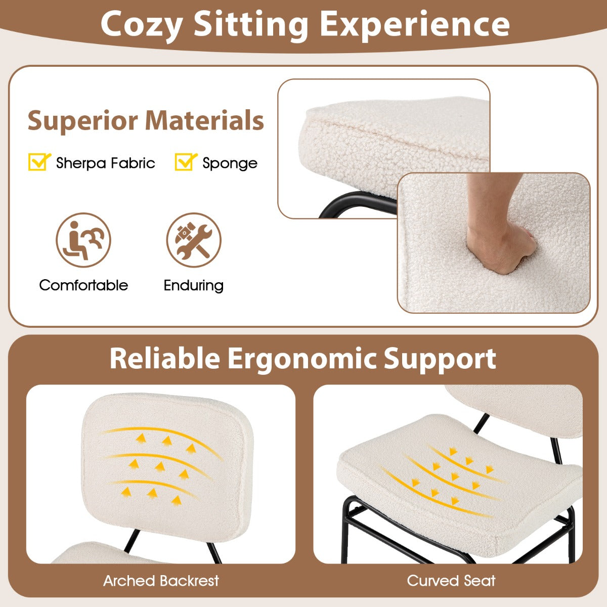 Upholstered Accent Chair with Sponge Padding and Adjustable Foot Pads-White