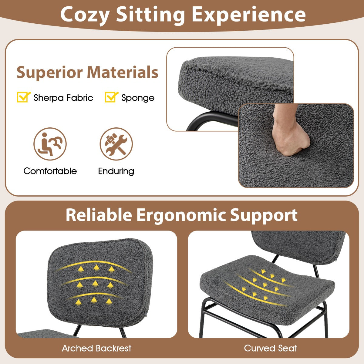 Upholstered Accent Chair with Sponge Padding and Adjustable Foot Pads-Grey