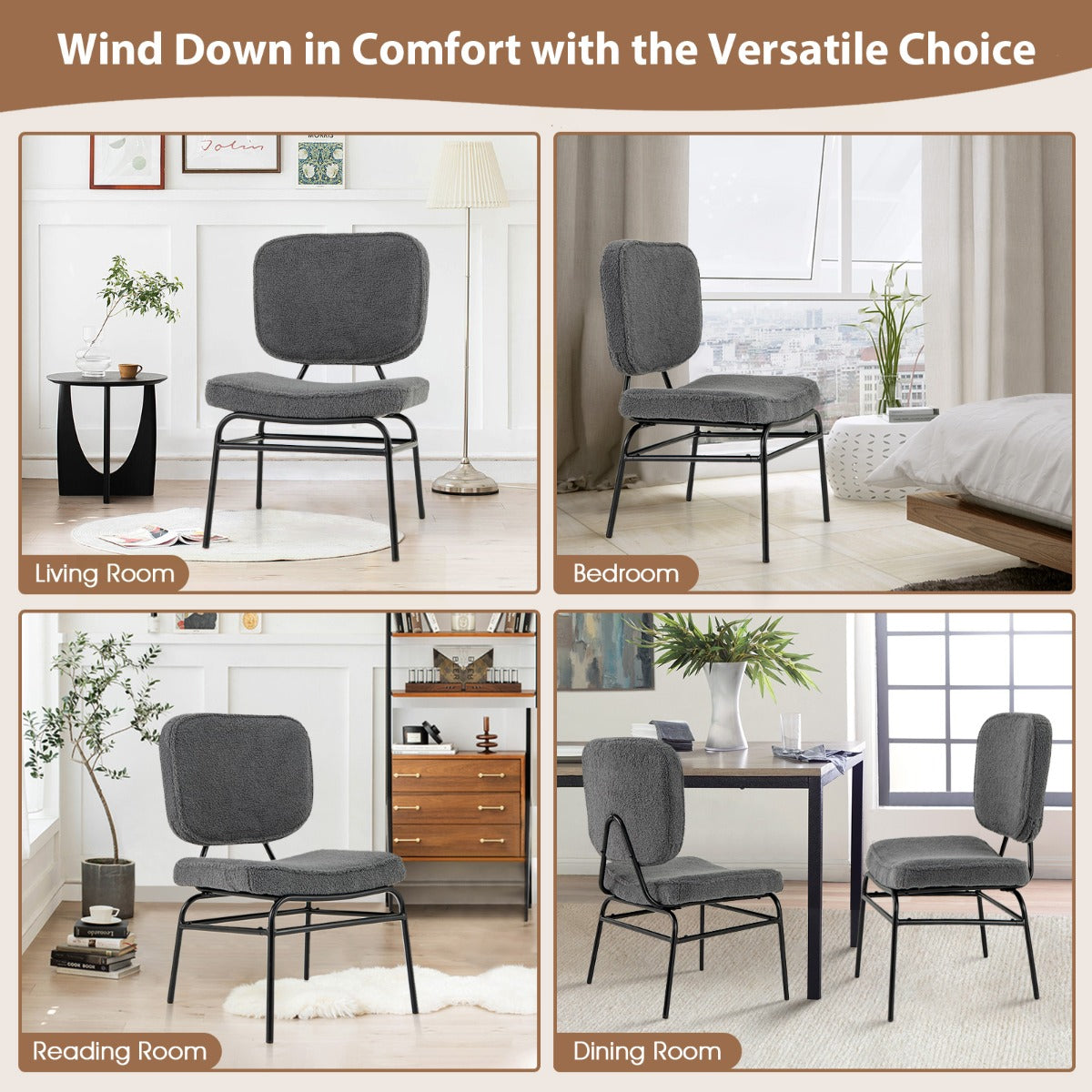 Upholstered Accent Chair with Sponge Padding and Adjustable Foot Pads-Grey