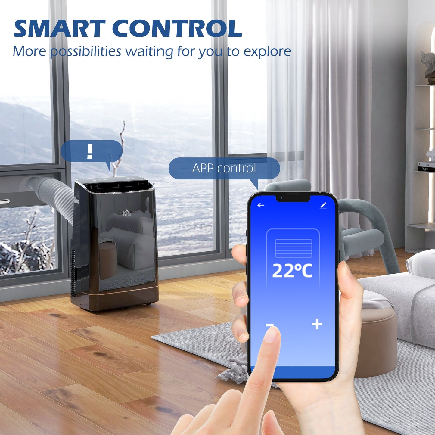 HOMCOM 14000 BTU Mobile Air Conditioner, 35m2, Smart Home WiFi, with Dehumidifier, Fan, 24H Timer, Window Kit, Black