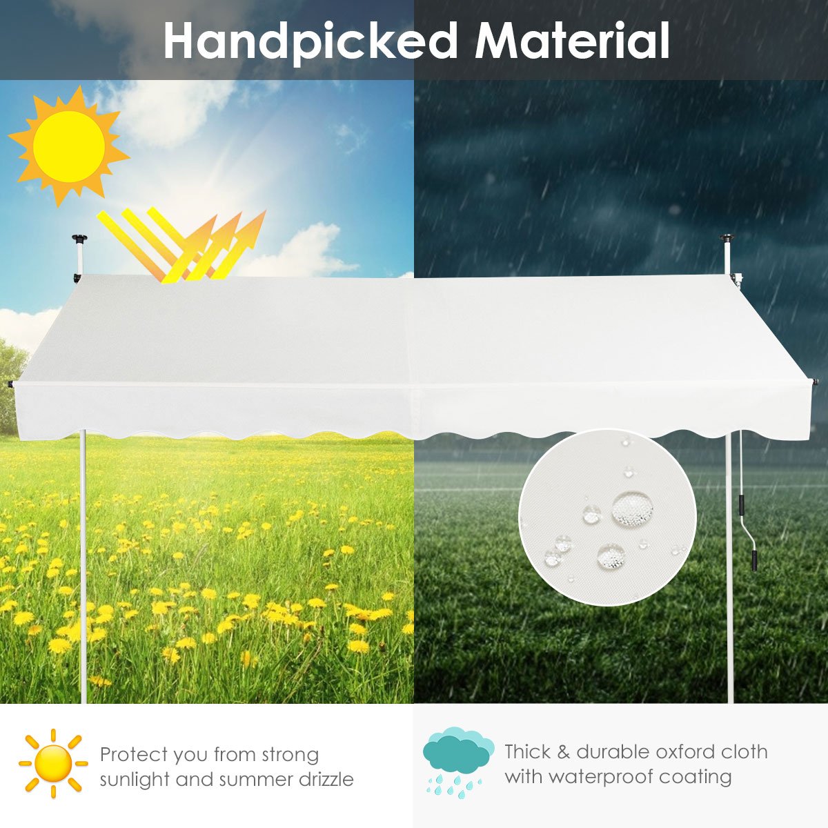 UV-Resistant Waterproof Deck Awning with Manual Crank Handle-Beige