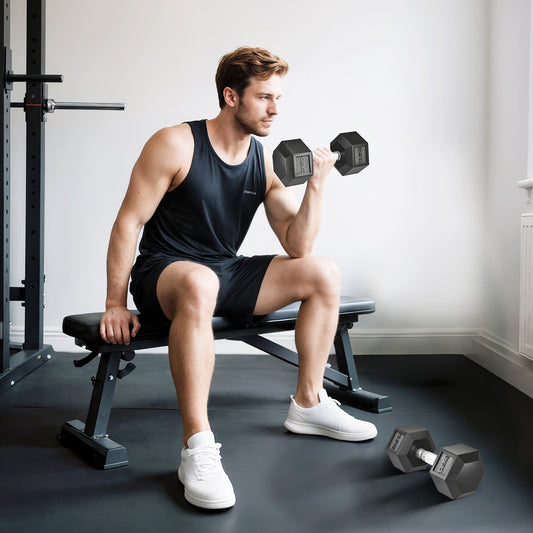 HOMCOM 2x12.5KG Rubber Hex Dumbbell Portable Hand Weights Dumbbell Home Gym