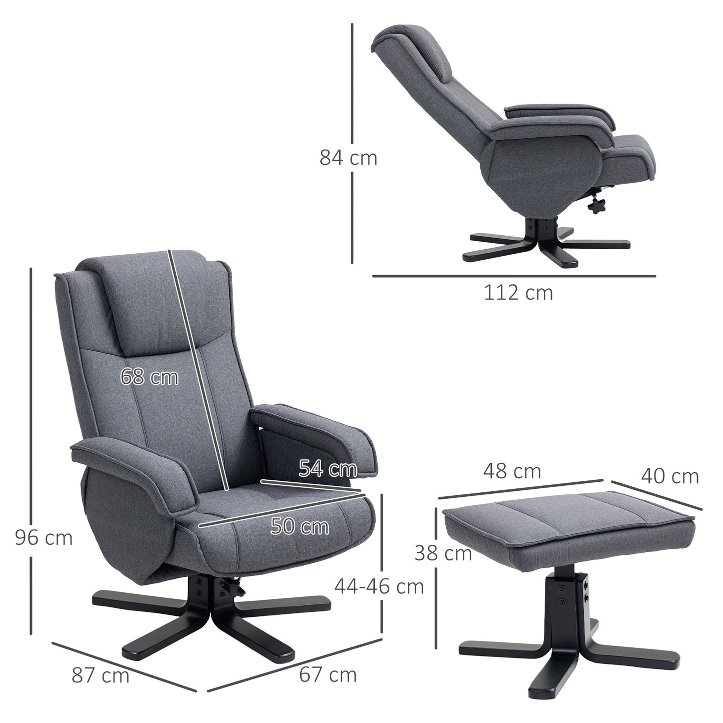 HOMCOM Rocker Swivel Recliner Chair z podnóżkiem - antracytowy len