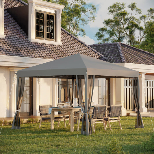 Outsunny 3 x 3Â m Pop Up Gazebo, 420D Garden Tent Canopy with Removable Mesh Sidewall Netting, Carry Bag for Garden Patio Outdoor, Light Grey
