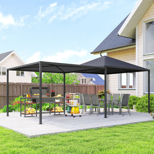 Outsunny 3 x 6m Garden Gazebo with Extendable Awning and Wheels, UPF30+ Outdoor Metal Gazebo Canopy Shelter for BBQ, Event, Party