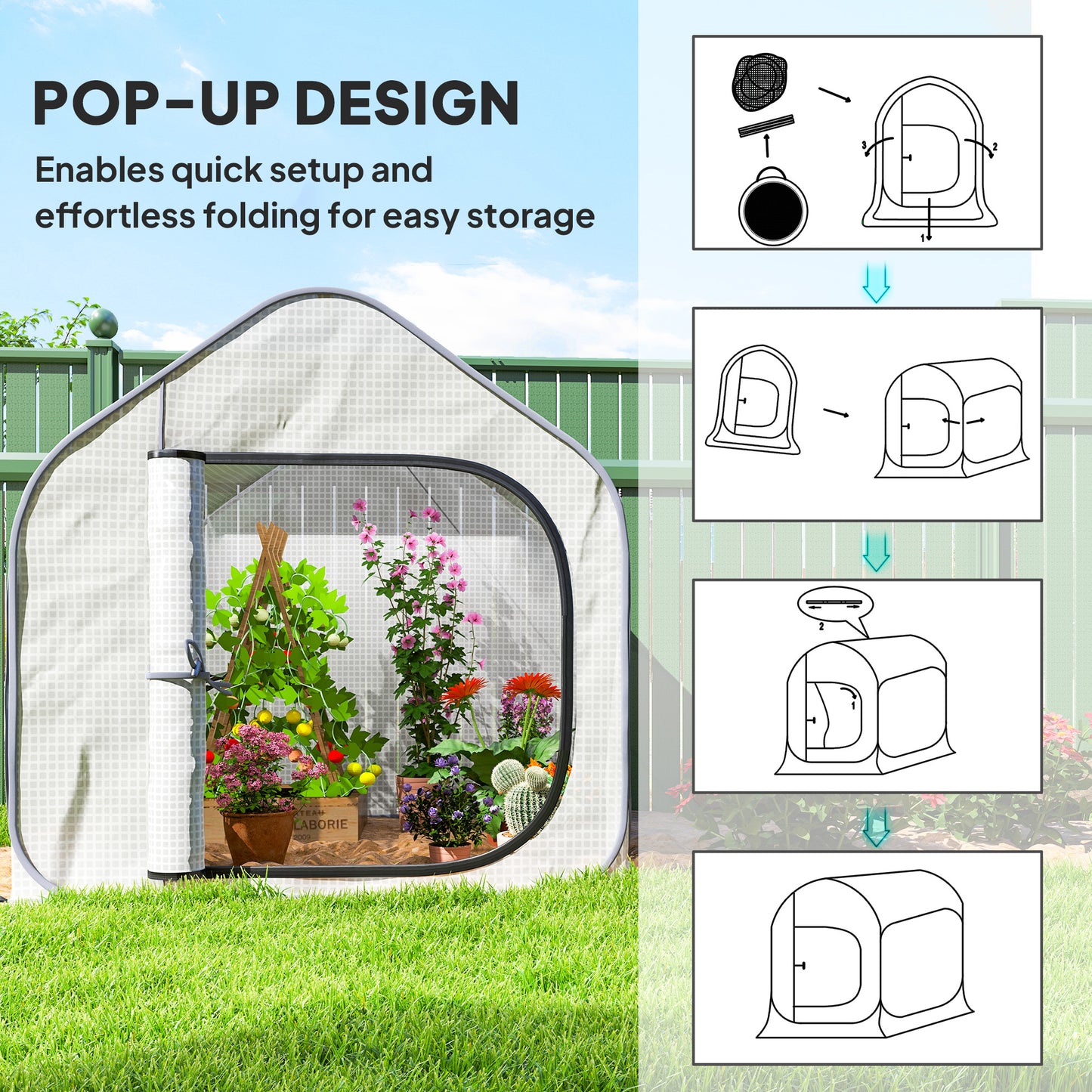 Outsunny 150 x 148cm Pop-Up Szklarnia - Biała