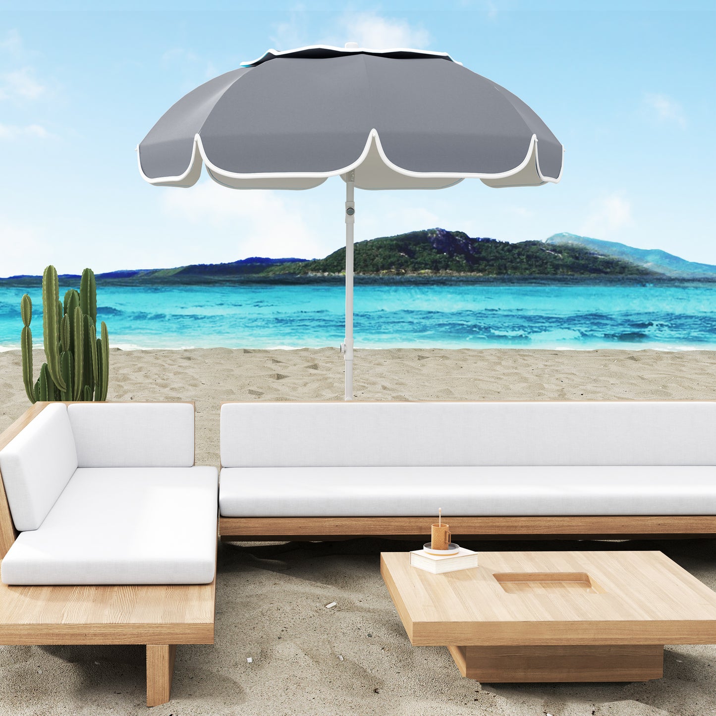 Outsunny Parasol plażowy przenośny z kotwicą piaskową, torbą transportową, regulowaną wysokością i nachyleniem, ochroną UV UPF50+, szary