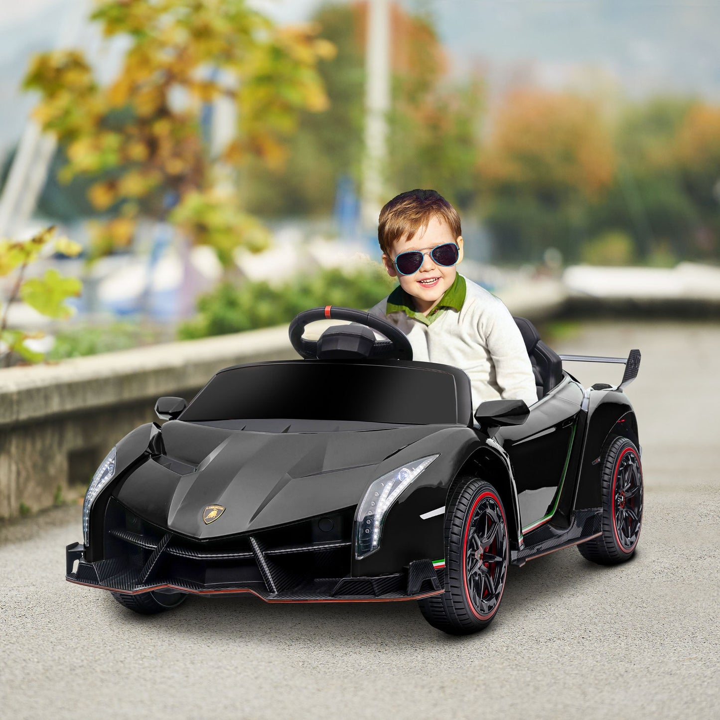 HOMCOM Lamborghini Veneno Licencjonowany elektryczny samochód do jazdy, z pilotem, muzyką, klaksonem - czarny