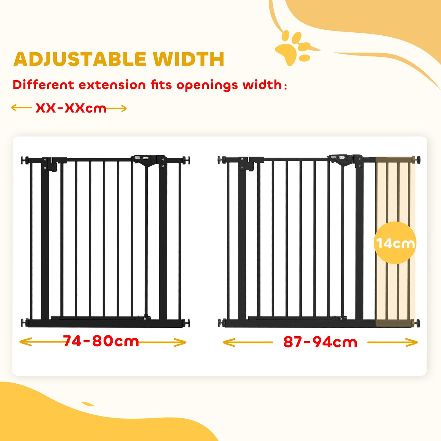 PawHut Adjustable Safety Gate w/ One Extensions, Four Adjustable Screws, Black