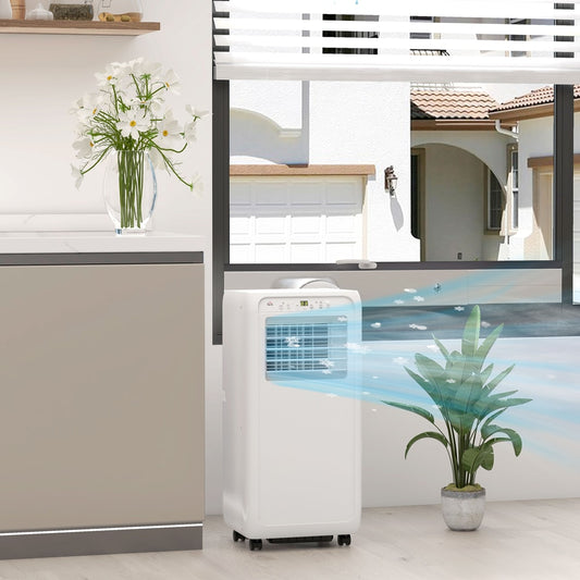 HOMCOM 9,000 BTU Mobile Air Conditioner for Room up to 28m², with Dehumidifier, 24H Timer, Wheels, Window Mount Kit