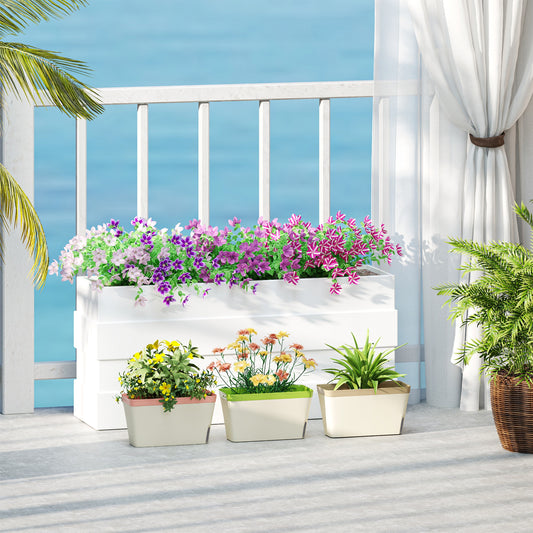 Outsunny Set of 3 Self Watering Plant Pots Outdoor, 27cm Rectangular Garden Planters with Visual Water Level Window, Plastic Flower Pots for Indoor Outdoor Garden Balcony
