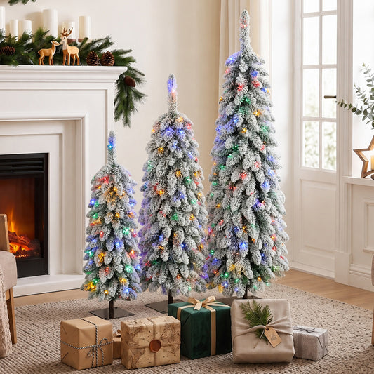 HOMCOM Artificial Christmas Tree Set of 3 in Green and White, image 2