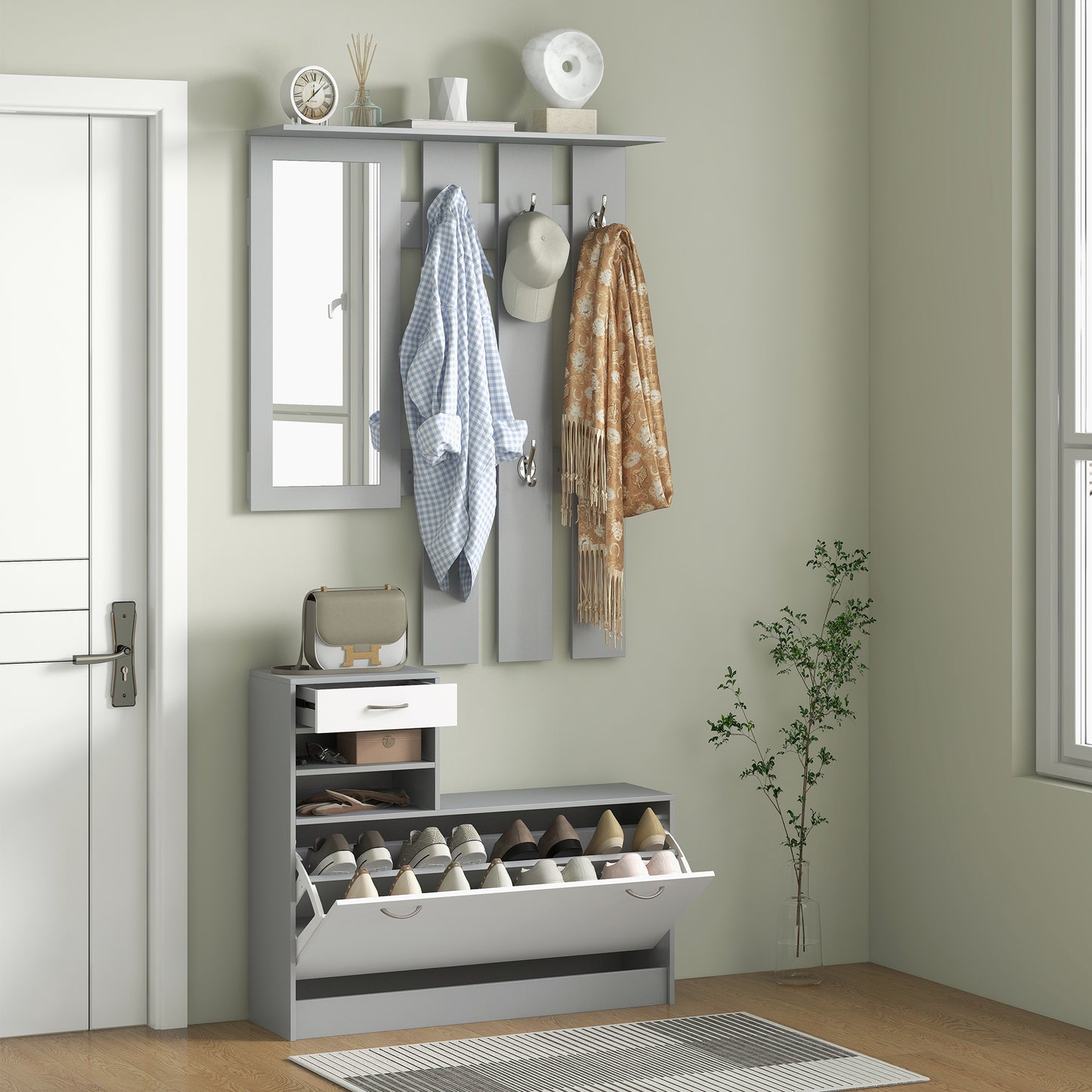 HOMCOM Three-in-One Hallway Storage Set - Grey/White