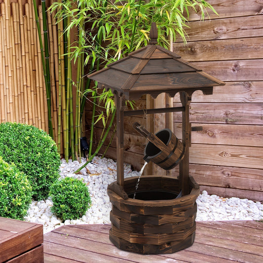 Outsunny Wooden Garden Wishing Well Fountain Barrel Waterfall Rustic Wood with Pump Garden Decor Ornament