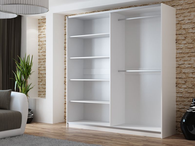 White Mirrored Sliding Door Wardrobe 200cm – OXFORD