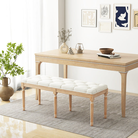 Vintage Entryway Bench with Solid Rubber Wood Legs-Beige