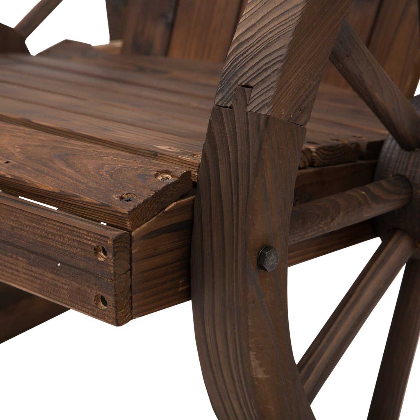 Outsunny Wooden Adirondack Rocking Chair Reclining Armchair Outdoor Garden Furniture Patio Porch Rocker - Carbonized Wood Colour