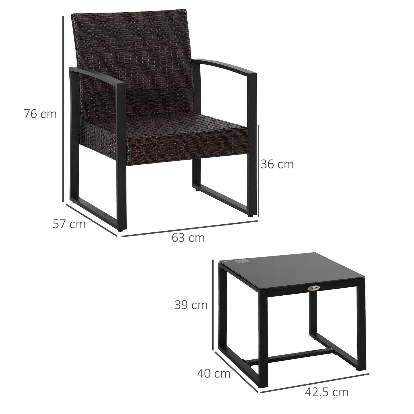 Outsunny 3 szt. PE Rattan Wiklina Meble ogrodowe Patio Bistro Zestaw Weave Conservatory Sofa Stolik kawowy i krzesła Zestaw beżowy
