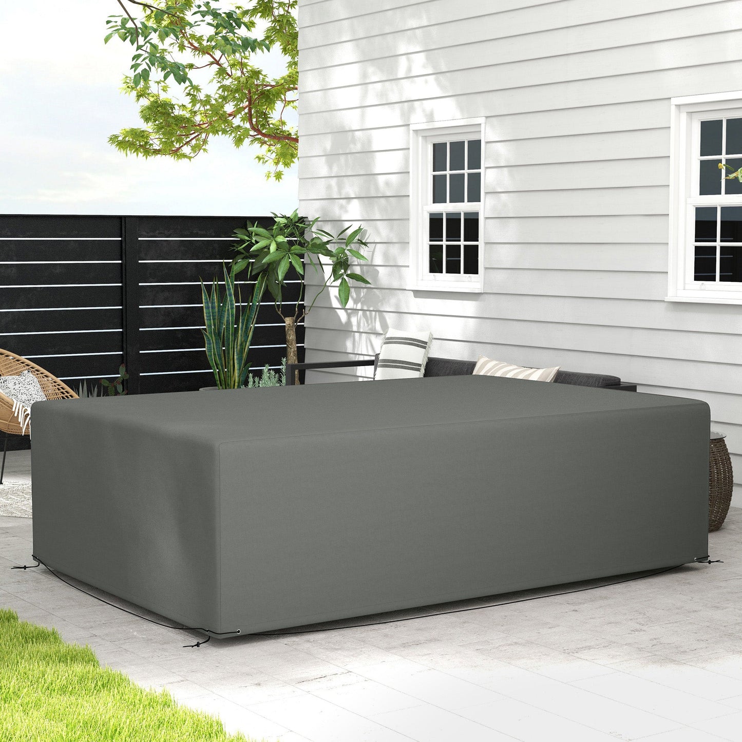 Pokrowiec na meble ogrodowe Outsunny Outdoor Garden Furniture Wodoodporny, anty-UV 600D, wytrzymały pokrowiec na meble ogrodowe Oxford z tkaniny prostokątnej, ciemnoszary, 245 x 165 x 66 cm