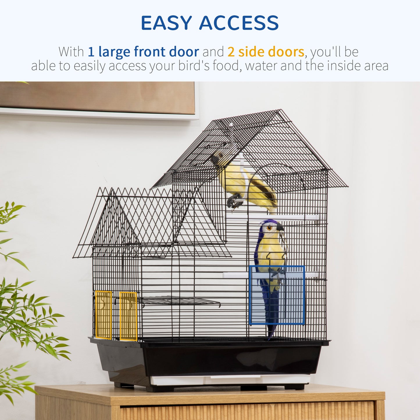 PawHut Metal Bird Cage for Finch, Canary w/ Food Containers, Swing Ring, Tray Handle, 39 x 33 x 47cm