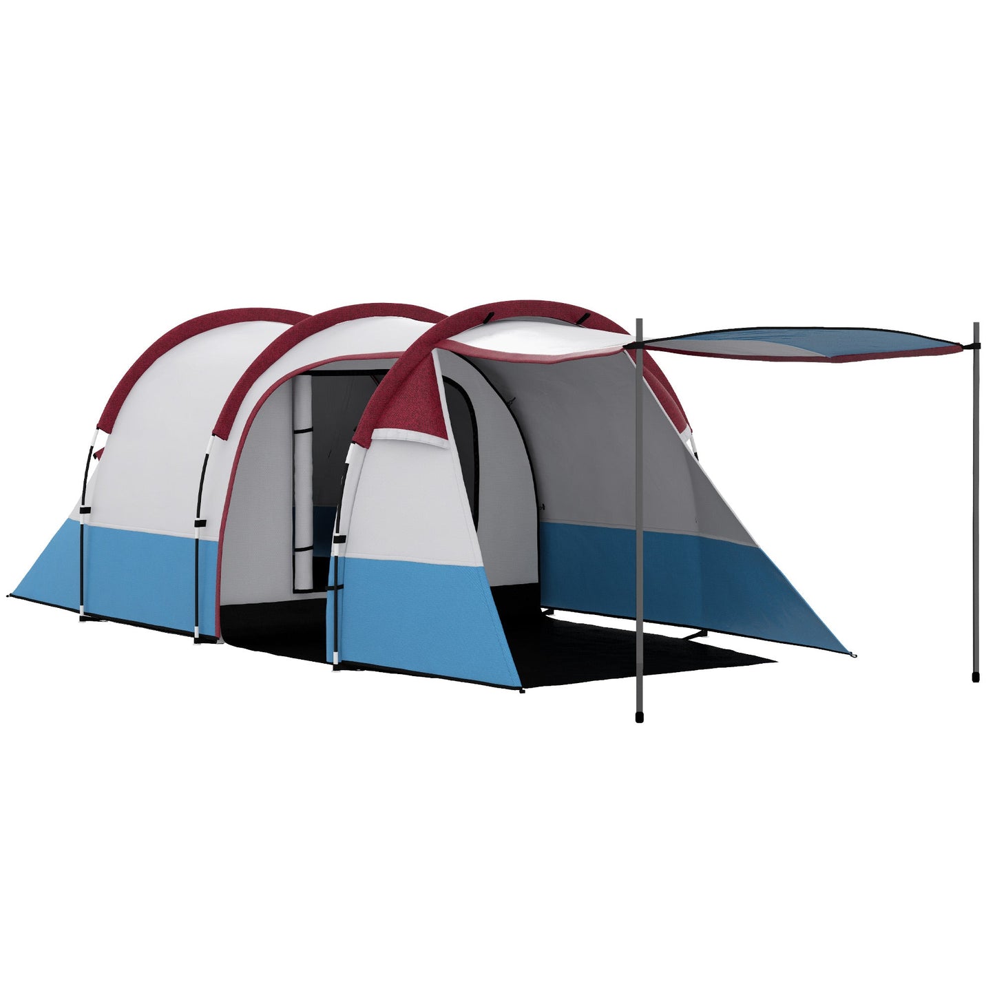 Outsunny Camping Tent, duży namiot tunelowy z sypialnią i częścią dzienną, 2000 mm wodoodporności, przenośny z torbą dla 2-3 osób, czerwony