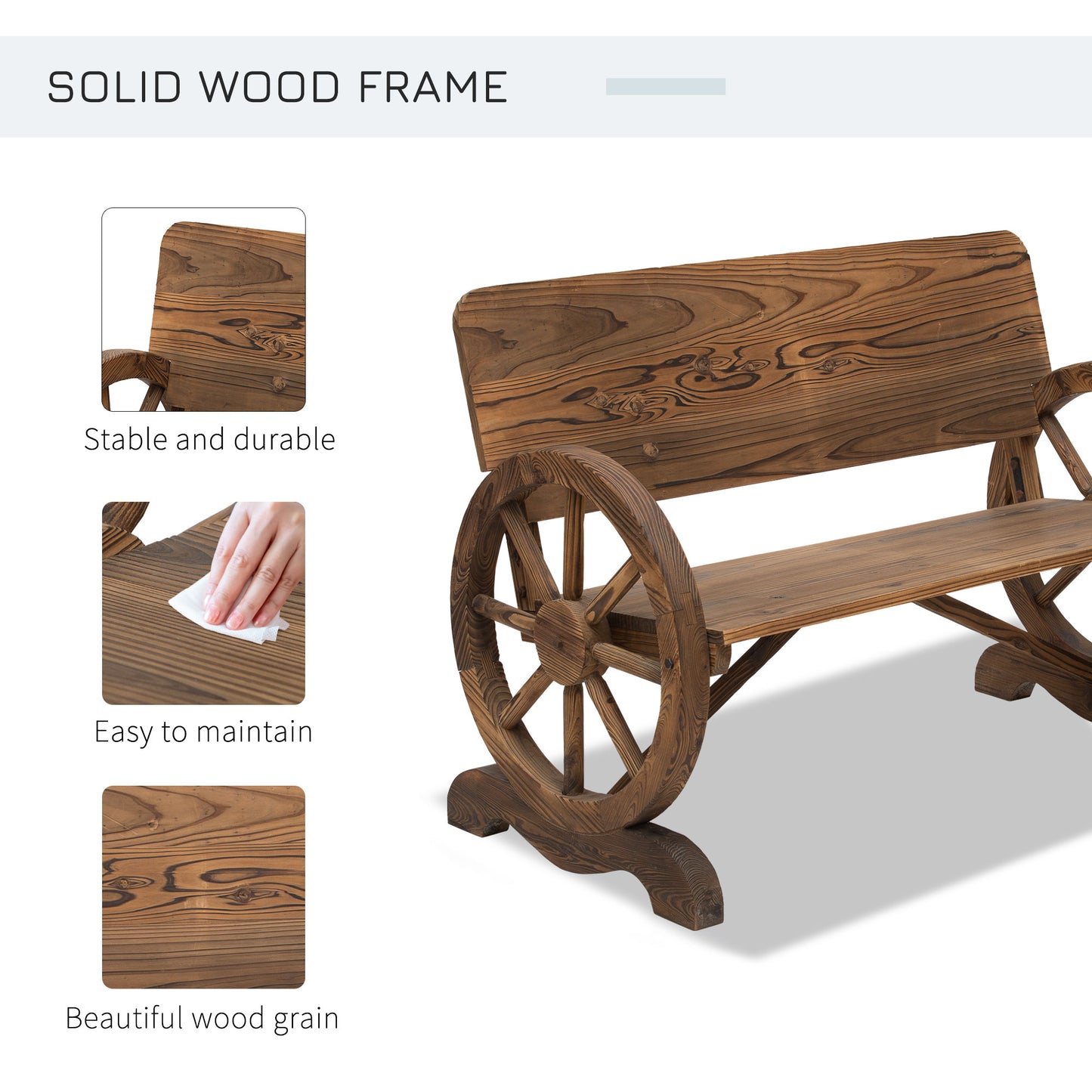 Outsunny Fir Wood 2-osobowa ławka ogrodowa na kółkach z drewna jodłowego