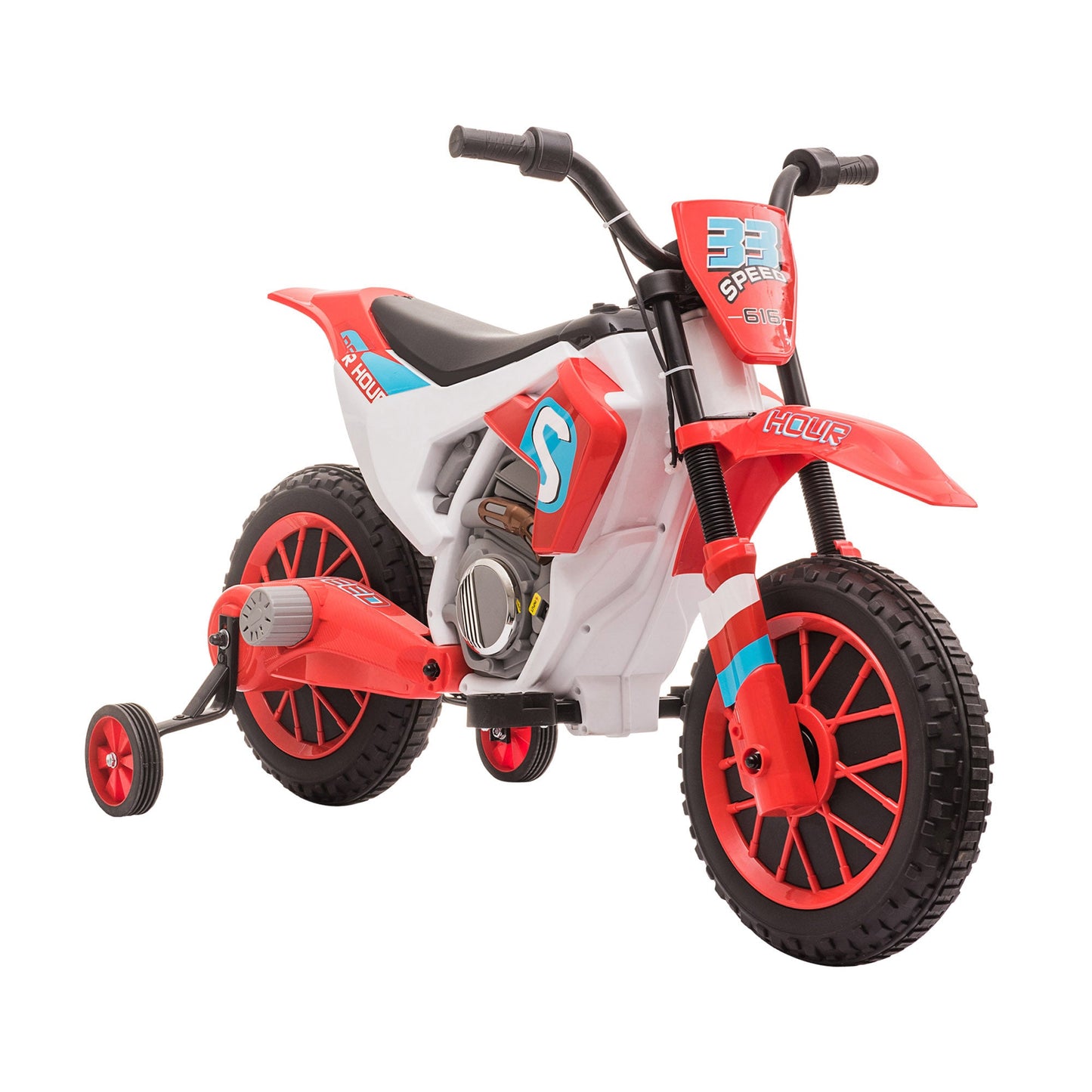 HOMCOM 12V Elektryczny Motocykl Dziecięcy Jeździk, z Kółkami Bocznymi, dla Dzieci w Wieku 3-6 Lat - Czerwony