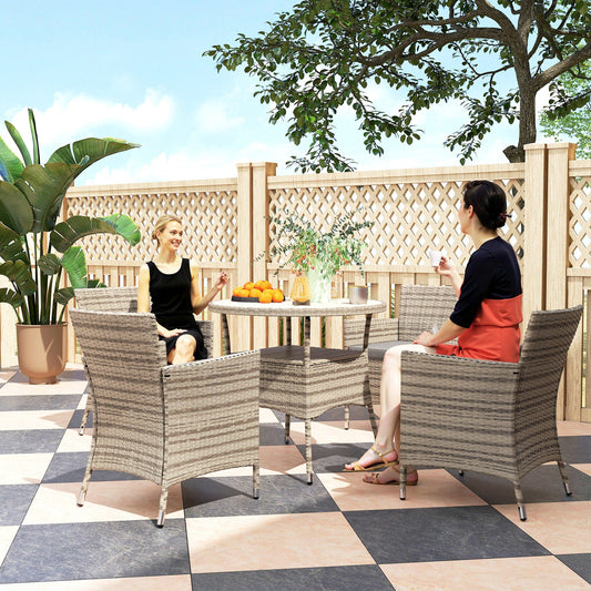 Outsunny Five-Piece Rattan Garden Set, with Two-Tier Table - Grey