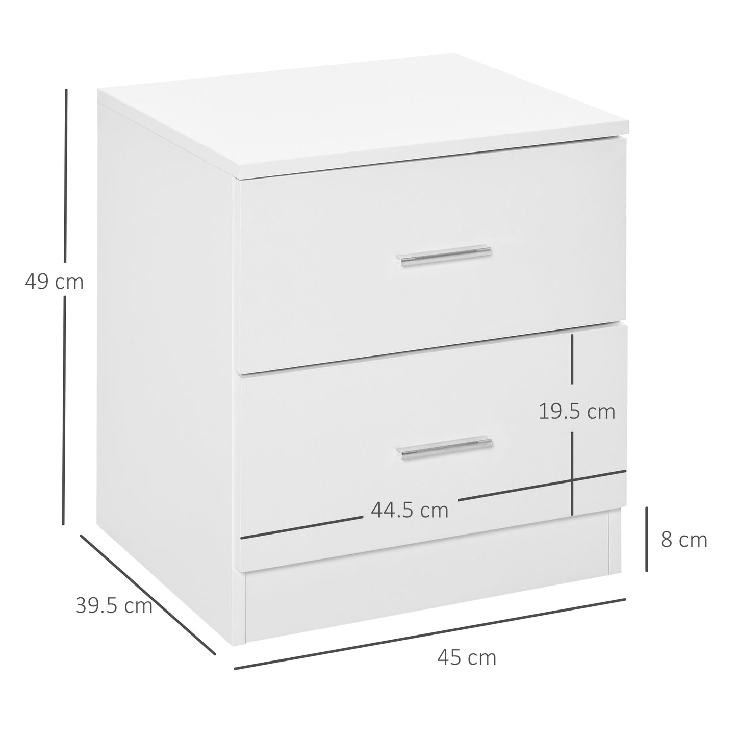 HOMCOM Bedside Table with 2 Drawers, Modern Nightstand, Cabinet Drawers Side Storage Unit for Bedroom, Living Room