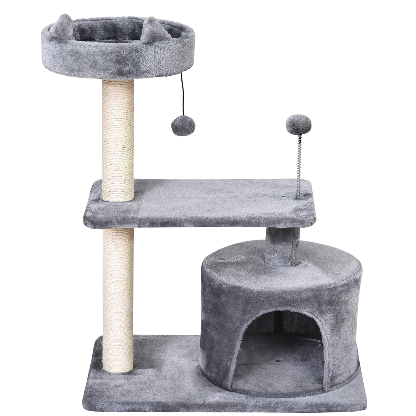 PawHut Cat Tree for Indoor Cats with Scratching Post Climbing Tower Kitty Activity Centre Condo Perch Jumping Platforms Grey 60L x 40W x 81H cm