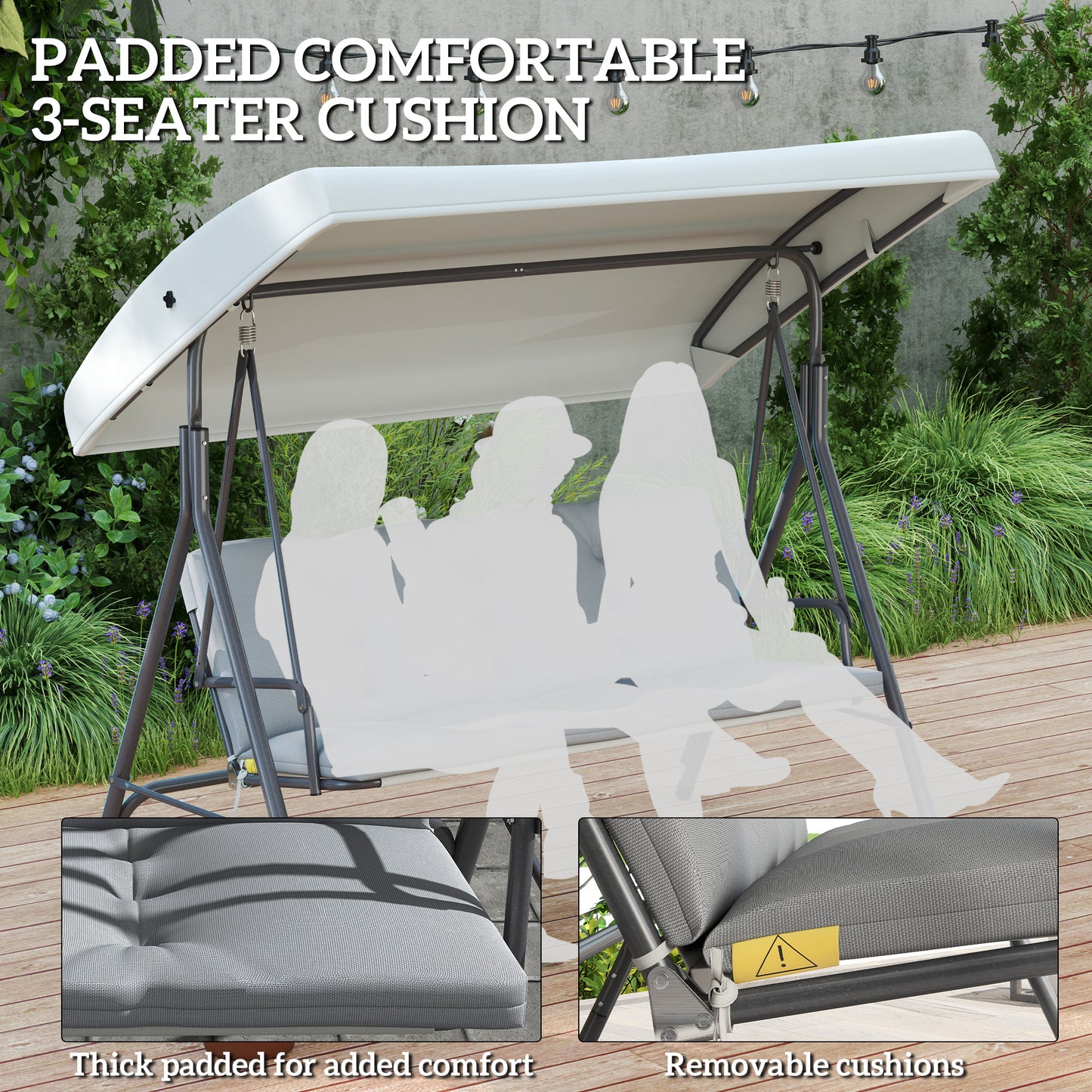 Outsunny Three-Seater Garden Swing Seat - Light Grey