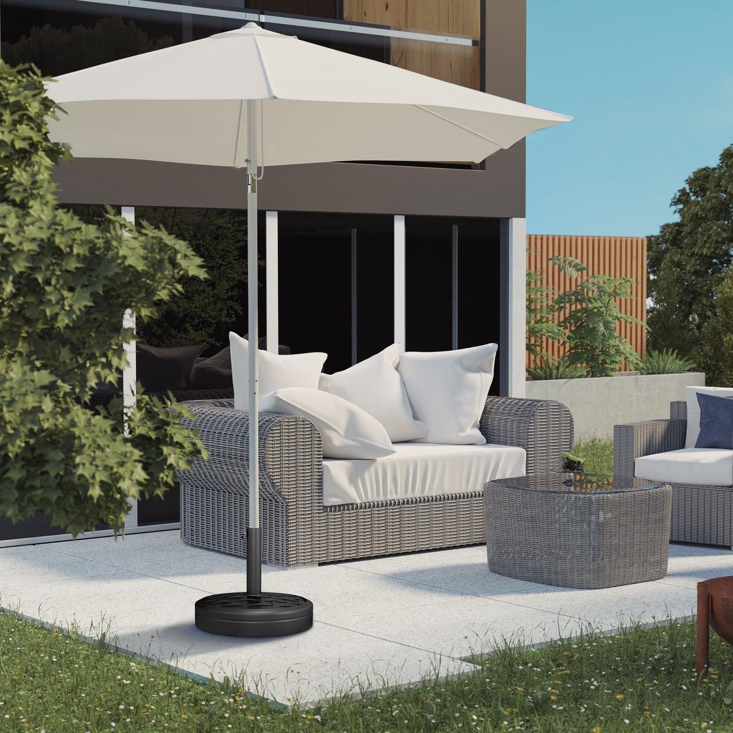 Outsunny 18 kg betonowa podstawa parasola z efektem rattanu 45 cm średnicy wytrzymały stojak na parasol na zewnątrz