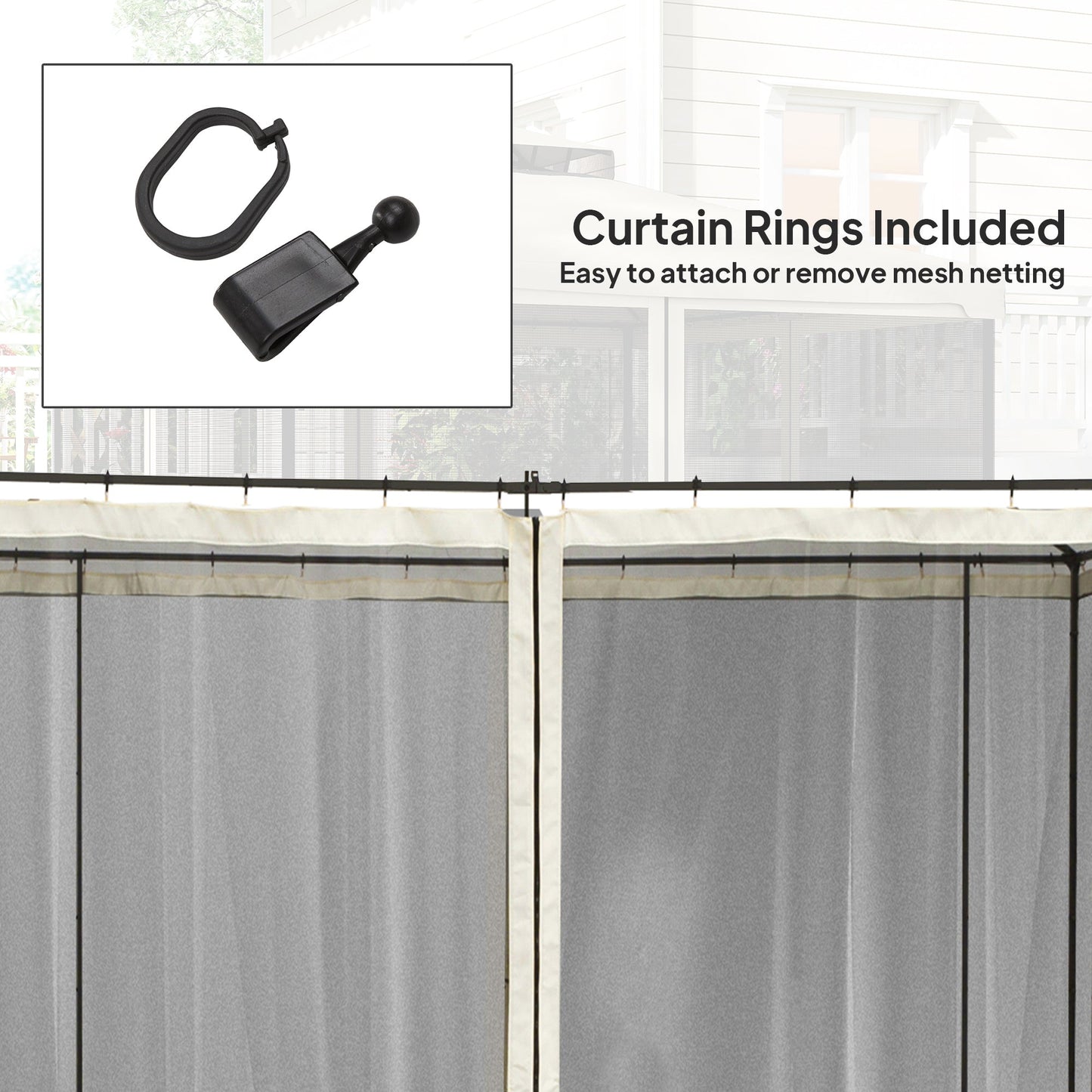 Outsunny 302 x 207cm Universal Replacement Mesh Sidewall Netting for Patio Gazebos and Canopy Tents, (Sidewall Only) Beige