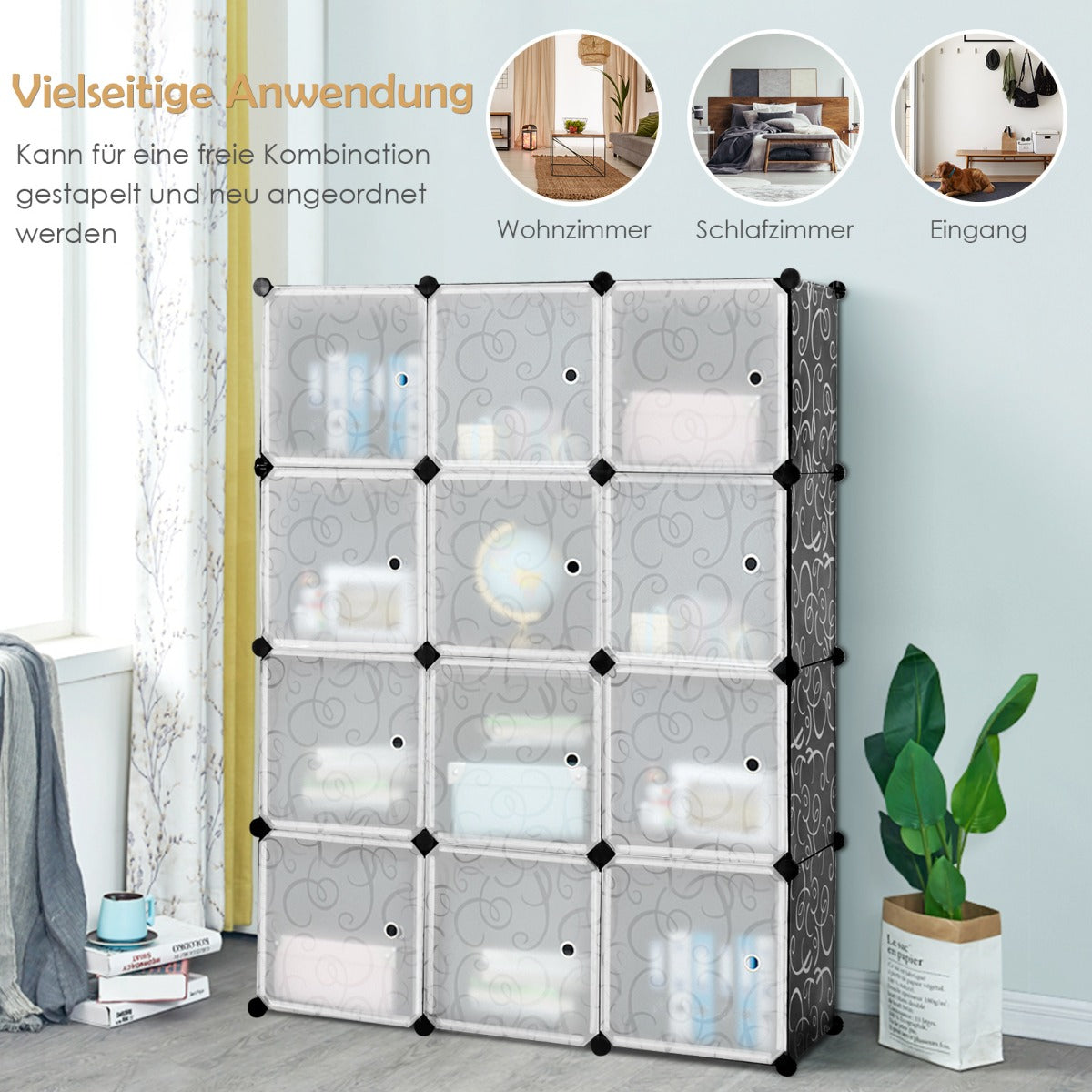 12-Cube Modular Storage Cabinet with Doors for Bedroom & Living Room