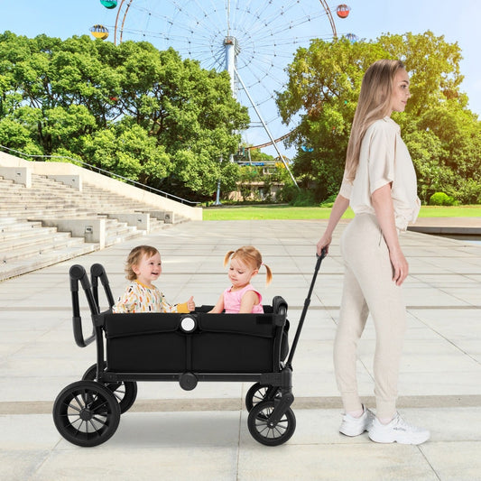 Wagon Stroller for 2 Kids with Adjustable Handle and Removable Canopy-Black