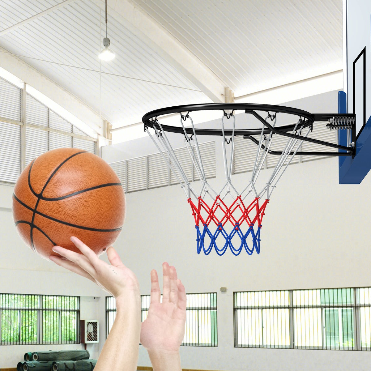 Wall Mounted Basketball Hoop with Double Spring and All Weather Net