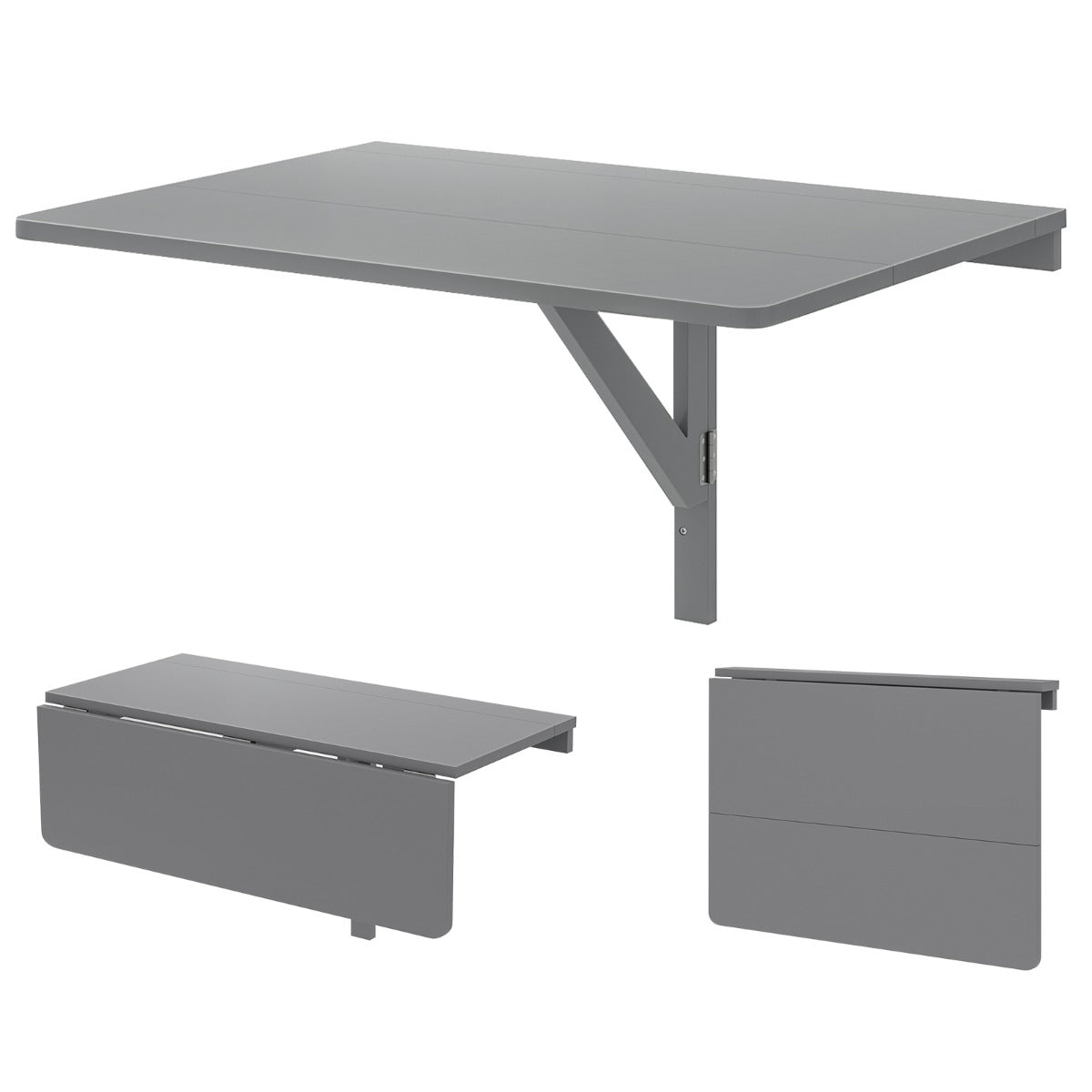80 x 60 cm Wall Mounted Folding Table Drop-Leaf Floating Writing Desk-Grey