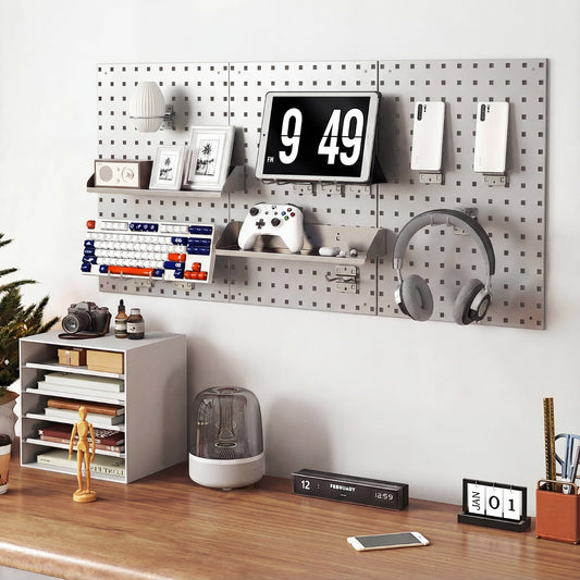 Wall-Mounted Pegboard Tool Organizing Kit with 28 PCS Hanging Accessories-Silver