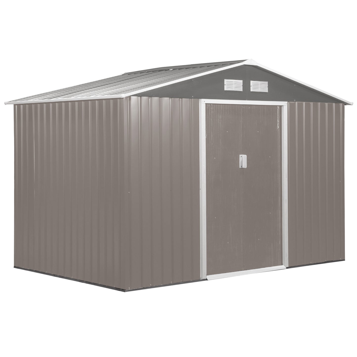 Outsunny 9 x 6FT Outdoor Garden Roofed Metal Storage Shed Tool Box z wentylacją fundamentową i drzwiami Jasny, szary
